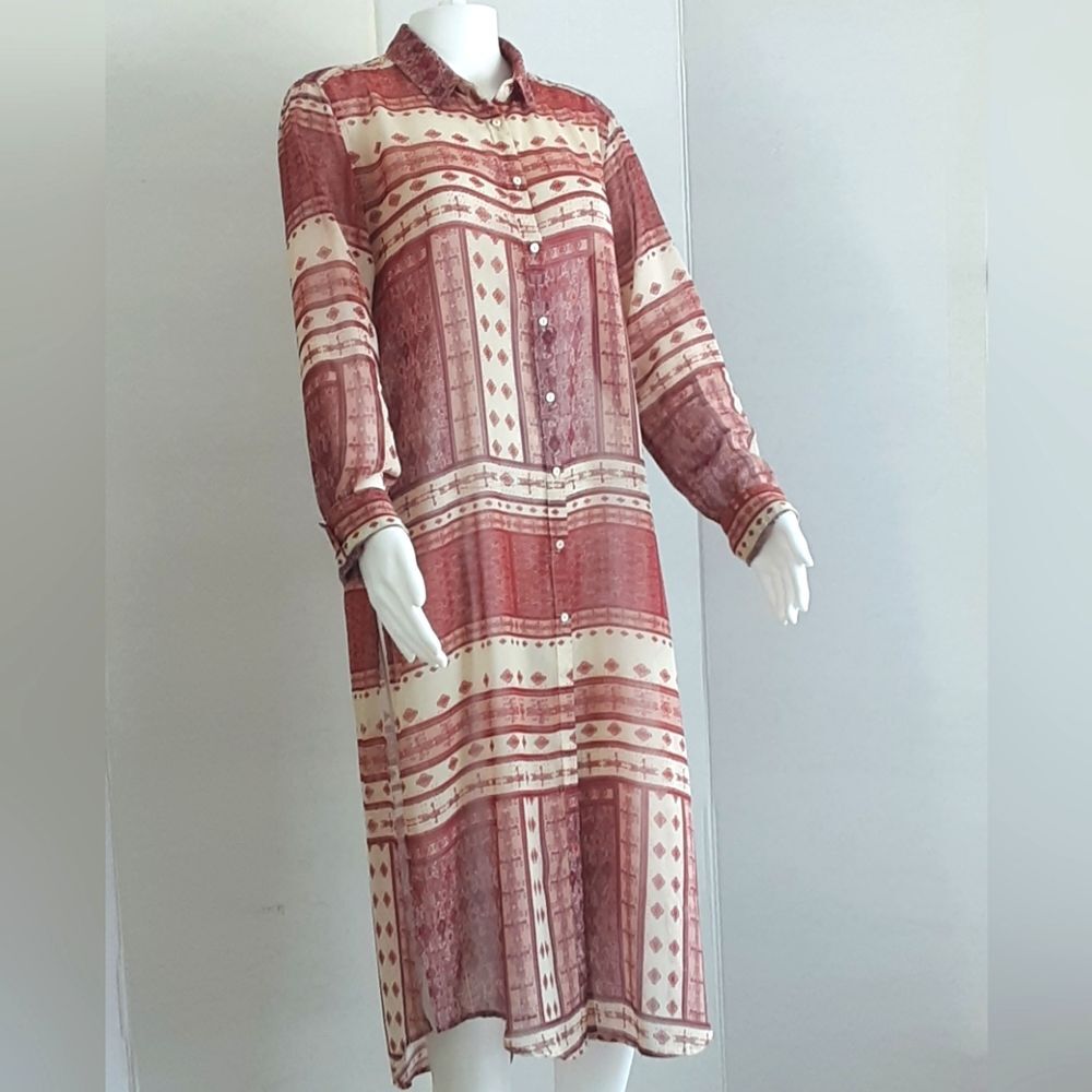 ZARA WOMAN Ethnic Print Relaxed Fit Long Sleeve Duster Sz. L